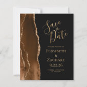 Budget Foto Brown Gold Agate Black Save the Date (Vorderseite)