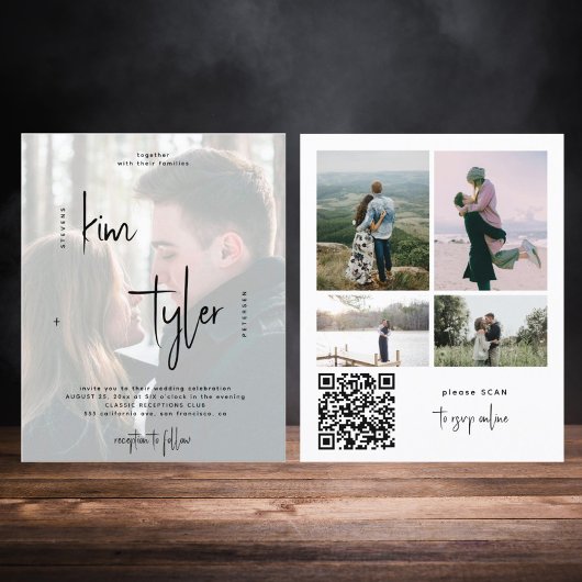Budget Foto Collage QR CODE Hochzeit Einladung