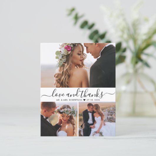 Budget Foto Collage Script Hochzeit Danke Karte (Stehend Vorderseite)