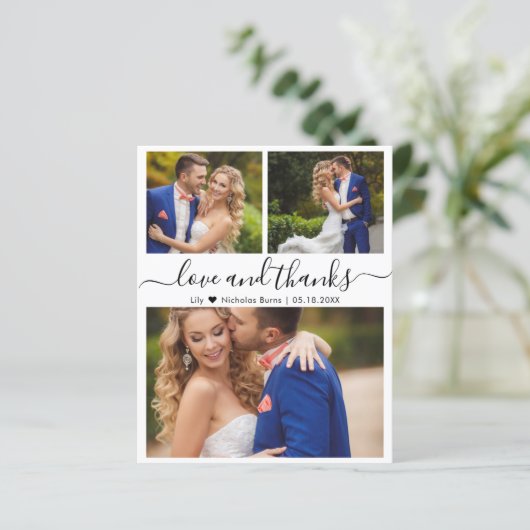 Budget Foto Collage Script Hochzeit Danke Karte (Stehend Vorderseite)