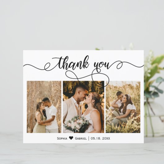 Budget Foto Collage Script Hochzeit Danke Karte (Stehend Vorderseite)