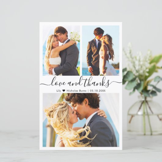 Budget Foto Collage Script Hochzeit Danke Karte (Stehend Vorderseite)