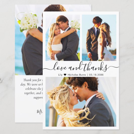 Budget Foto Collage Script Hochzeit Danke Karte (Vorne/Hinten)