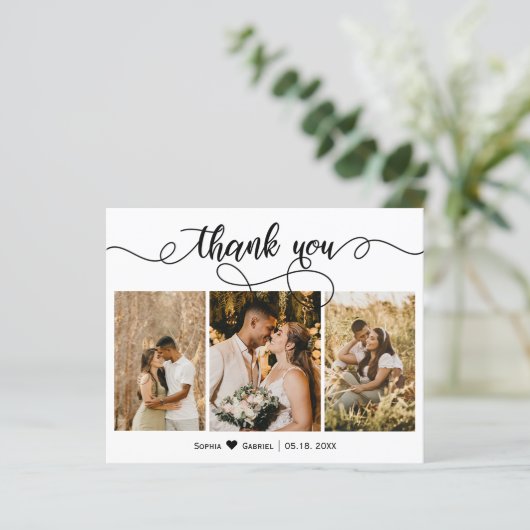 Budget Foto Collage Script Hochzeit Danke Karte (Stehend Vorderseite)