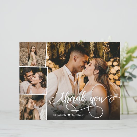 Budget Foto Collage Wedding Vielen Dank Script Car (Stehend Vorderseite)