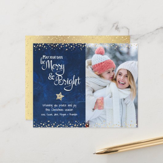Budget Foto Days Be Bright Script Navy Card (Vorderseite/Rückseite Beispiel)