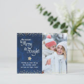 Budget Foto Days Be Bright Script Navy Card (Stehend Vorderseite)