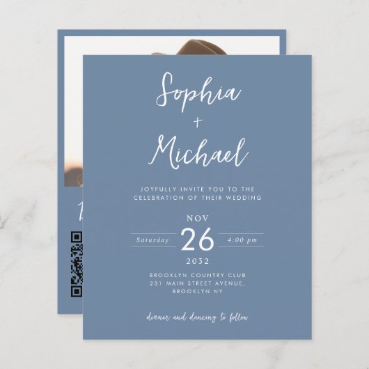 Budget Foto Details QR Website Dusty Blue Wedding (Vorne/Hinten)