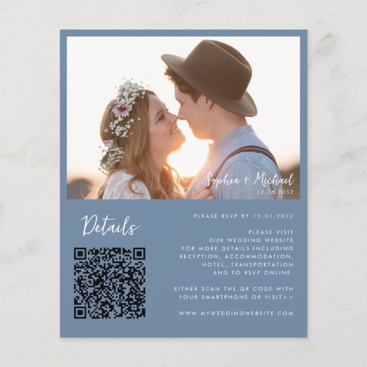 Budget Foto Details QR Website Dusty Blue Wedding (Rückseite)