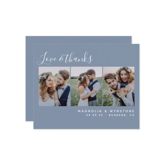 Budget Foto Dusty Blue Wedding Dankeschön Card (Vorderseite/Rückseite Beispiel)
