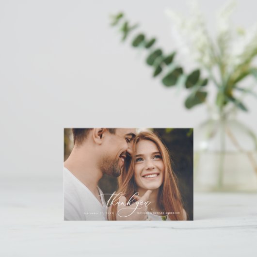 Budget Foto elegante Hochzeit danke Ihnen Schwarz- Begleitkarte (Stehend Vorderseite)