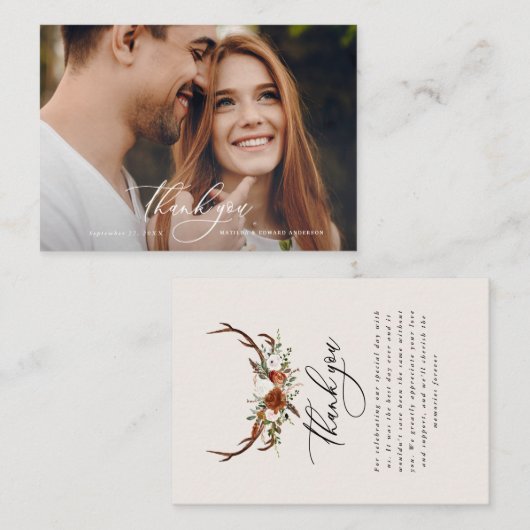 Budget Foto elegante Hochzeit danke Ihnen Schwarz- Begleitkarte (Vorne/Hinten)