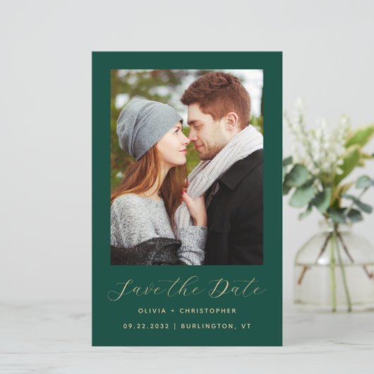 Budget Foto Emerald Gold QR Save the Date (Stehend Vorderseite)