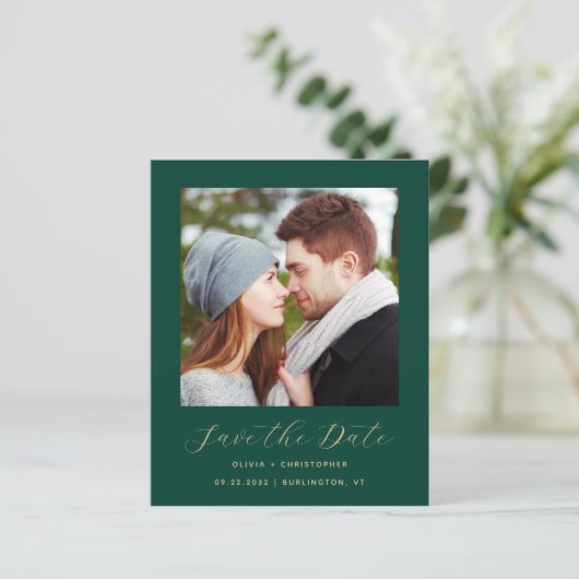 Budget Foto Emerald Green Gold Save the Date (Stehend Vorderseite)