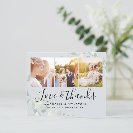 Budget Foto Eukalyptus Wedding Dankeschön Karte (Stehend Vorderseite)