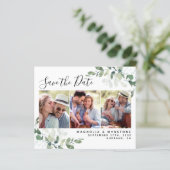 Budget Foto Eukalyptus Wedding Save the Date (Stehend Vorderseite)