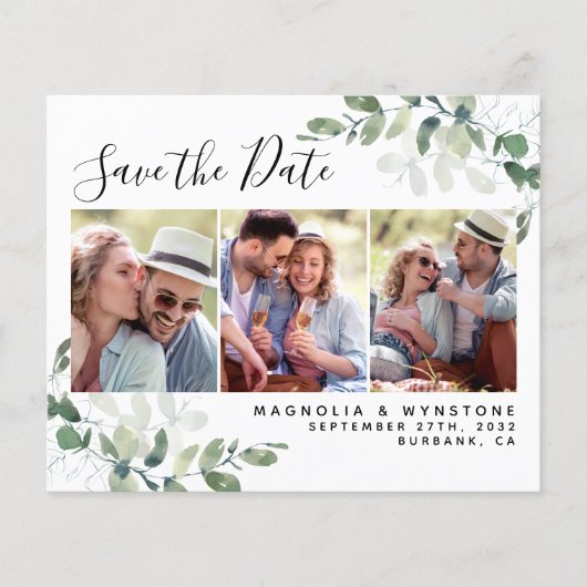 Budget Foto Eukalyptus Wedding Save the Date (Vorderseite)