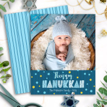 Budget-Foto-Frohe Chanukka-Karte mit blauen und go