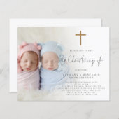 Budget Foto Gold Cross Twins Einladung feiern (Vorne/Hinten)