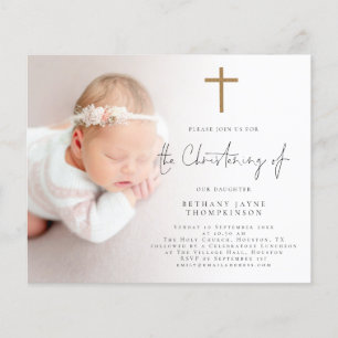 Budget Foto Gold Glitzer Cross Christening Einladu