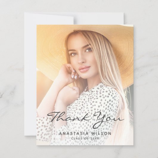 Budget Foto Grau Script Abschluss Danke Karte (Vorderseite)