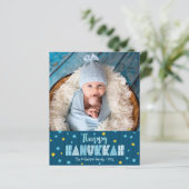 Budget Foto Happy Hanukkah Blue Gold Stars Card (Stehend Vorderseite)
