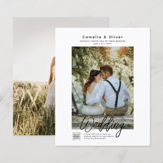 Budget Foto Hochzeit Einladung Classic White (Vorne/Hinten)