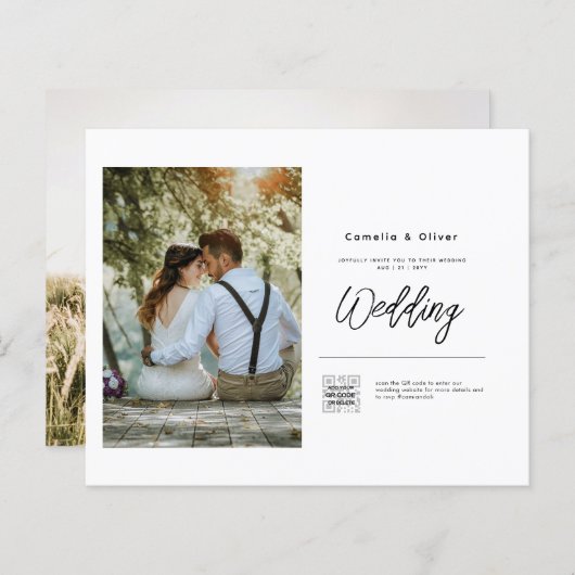 Budget Foto Hochzeit Einladung Classic White (Vorne/Hinten)