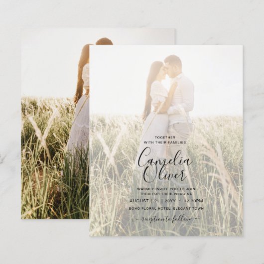 Budget Foto Hochzeit Einladung Classic White GOLD (Vorne/Hinten)