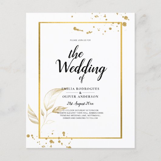 Budget Foto Hochzeit Einladung Classic White GOLD Flyer (Vorne)