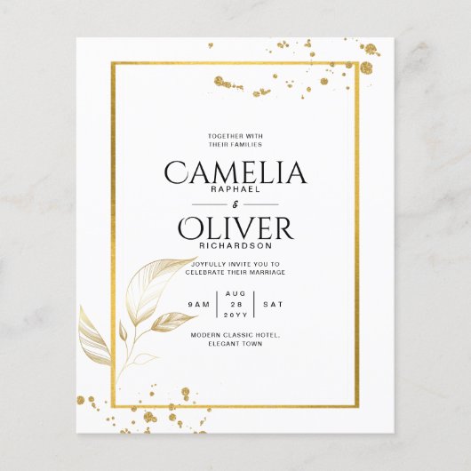Budget Foto Hochzeit Einladung Classic White GOLD Flyer (Vorne)