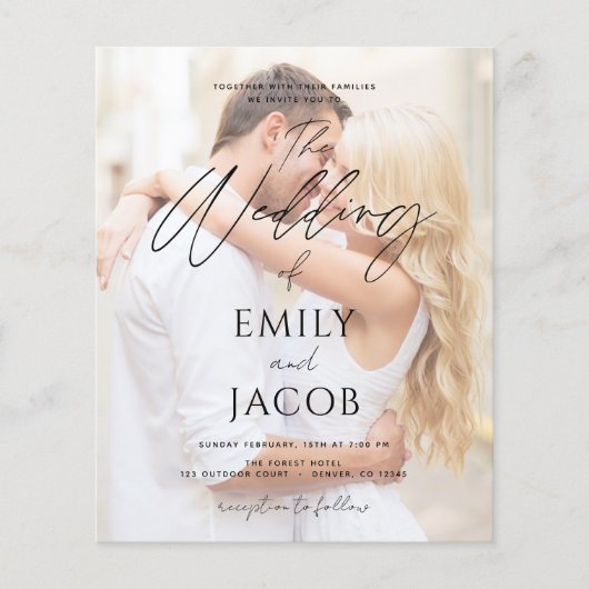 Budget Foto Hochzeit Moderne Script Typografie Flyer (Vorne)