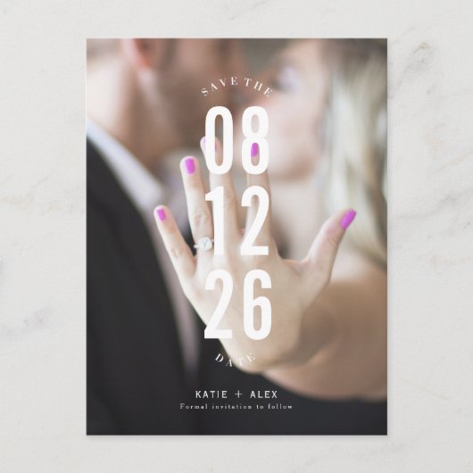 Budget Foto Hochzeit speichern Datum Ankündigungspostkarte (Vorderseite)