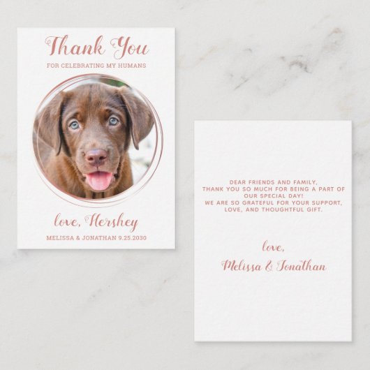 Budget Foto Hund Hochzeit Rose Gold Vielen Dank Mitteilungskarte (Vorne/Hinten)