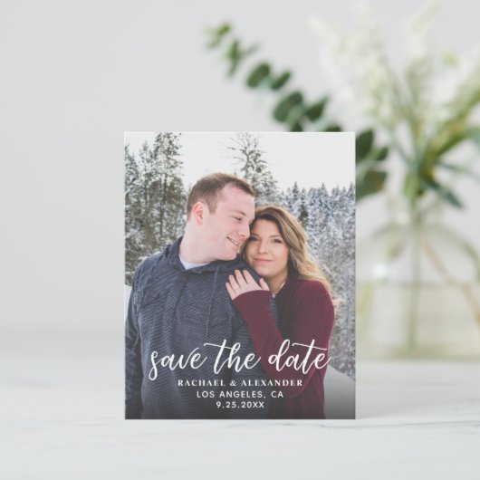 Budget Foto Kalligrafie 2B Dunkler V Save the Date (Stehend Vorderseite)