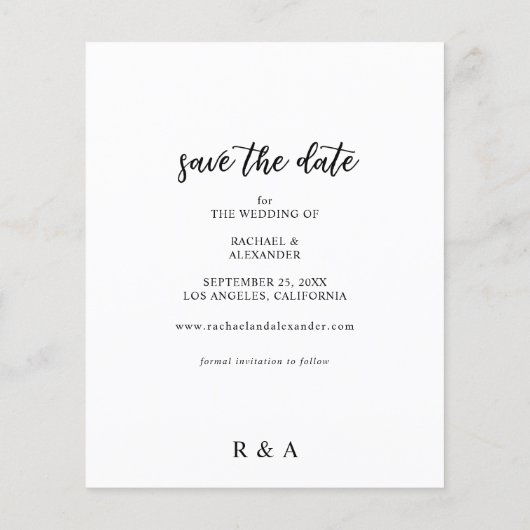 Budget Foto Kalligrafie 2B Dunkler V Save the Date Flyer (Hinten)