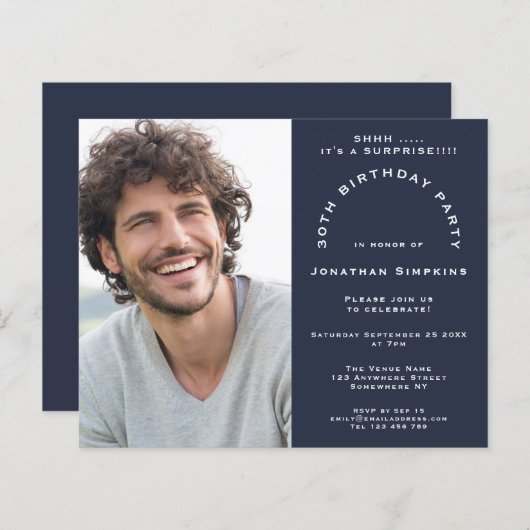 Budget Foto Mann 30. Überraschung Party Navy Einla (Vorne/Hinten)