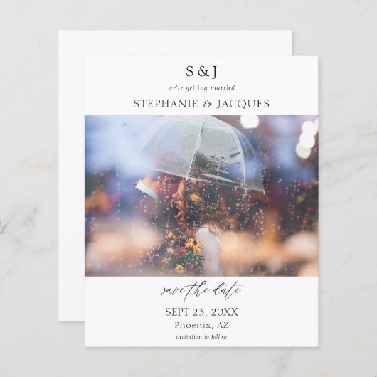 Budget Foto Modernes Monogramm Save the Date (Vorne/Hinten)