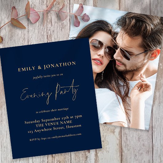 Budget Foto Navy Gold Wedding Abend Einladung