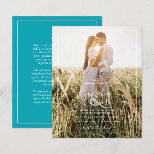 BUDGET Foto Overlay Blau Aquamarine Hochzeit Einla (Vorne/Hinten)