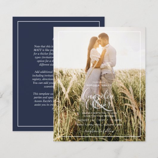 BUDGET Foto Overlay Navy Blue WEDite Einladung (Vorne/Hinten)