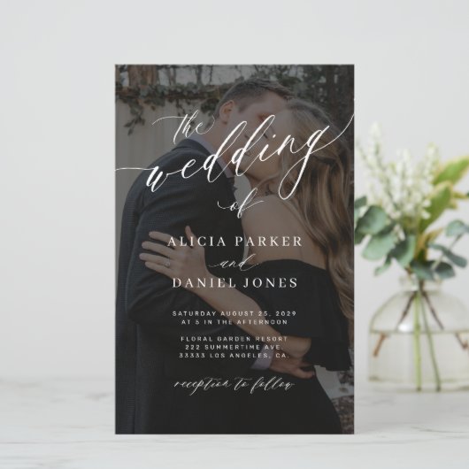 Budget Foto Overlay QR CODE Einladung Hochzeit (Stehend Vorderseite)