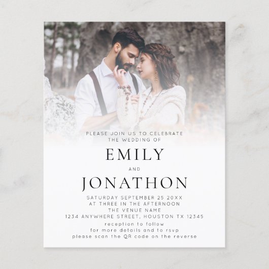 Budget Foto Overlay QR Code Hochzeitseinladung (Vorderseite)