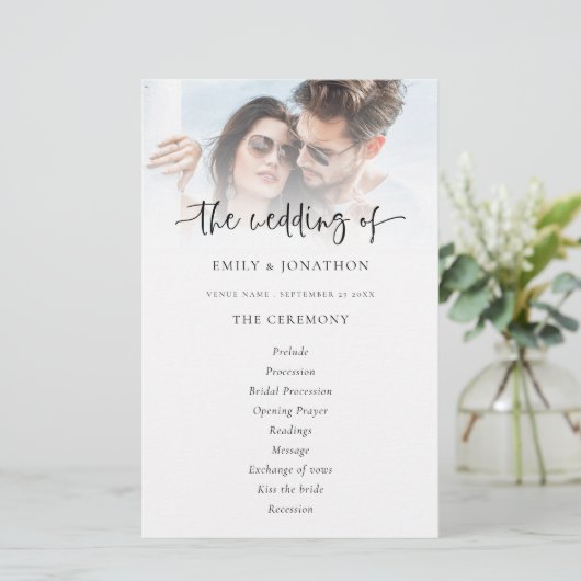 Budget Foto Overlay Script Hochzeitsprogramm (Stehend Vorderseite)