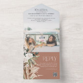 Budget Foto pampas eucalyptus Hochzeit QR-Code All In One Einladung (Innen Boden)