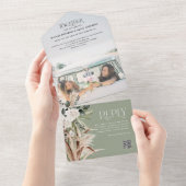 Budget Foto Pampas eucalyptus Hochzeit QR-Code All In One Einladung (Abreißen)