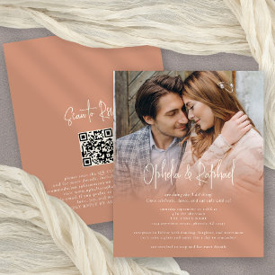 Budget Foto QR Boho Terracotta Hochzeit Einladung