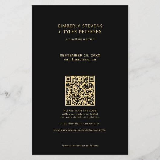 Budget Foto QR Code Gold Schwarze Hochzeit rett Da Flyer (Hinten)