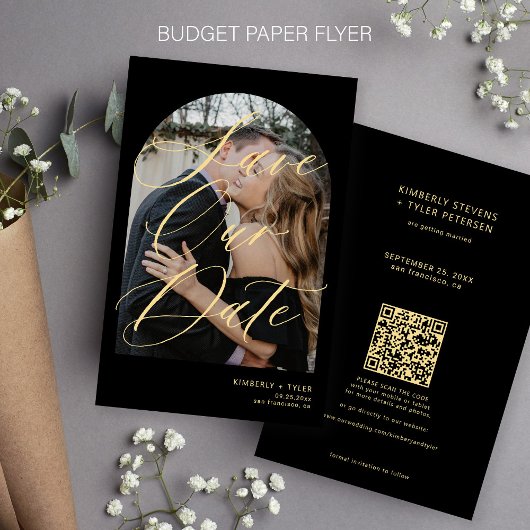 Budget Foto QR Code Gold Schwarze Hochzeit rett Da Flyer