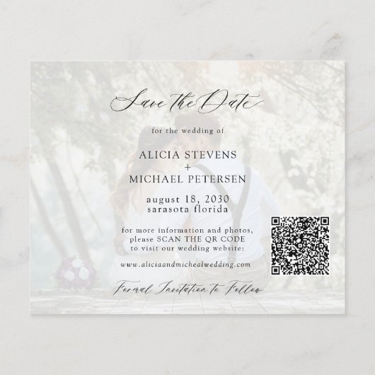Budget Foto QR CODE Hochzeit Save the Date Flyer (Hinten)